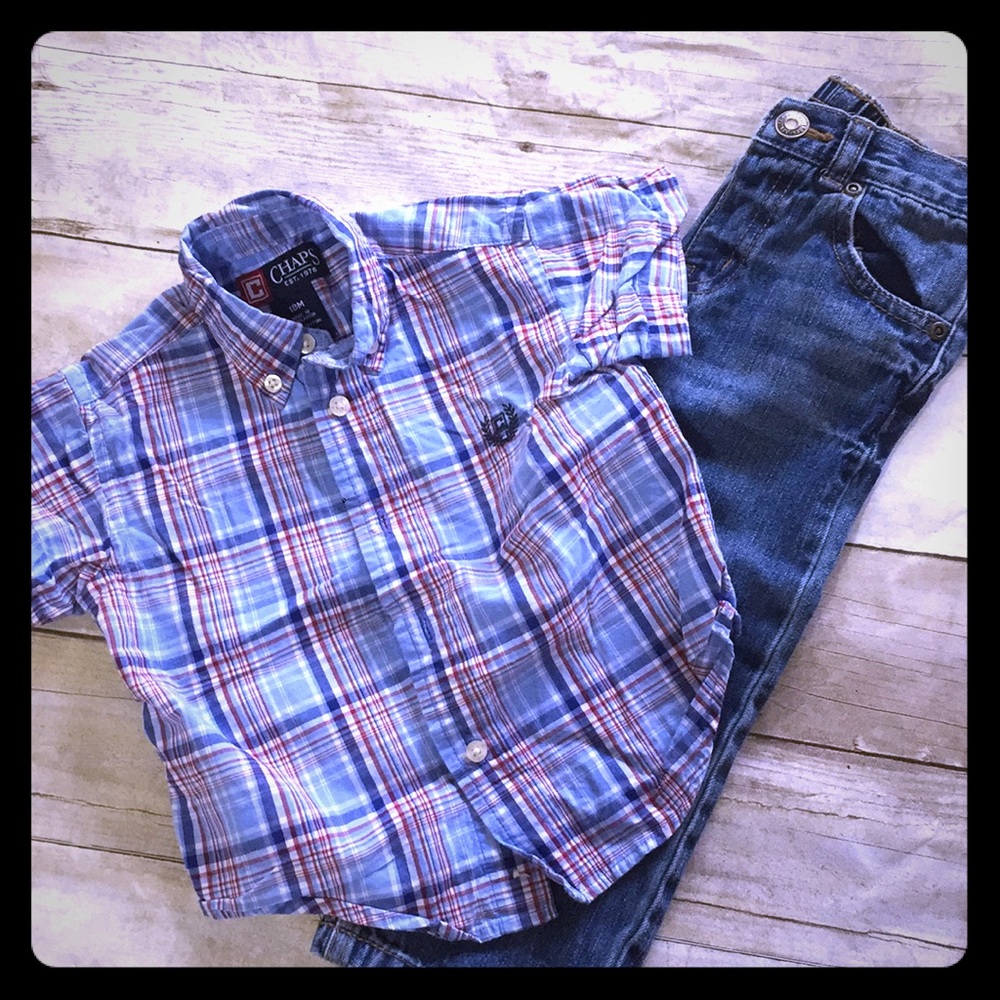 Chaps button down and jeans outfit